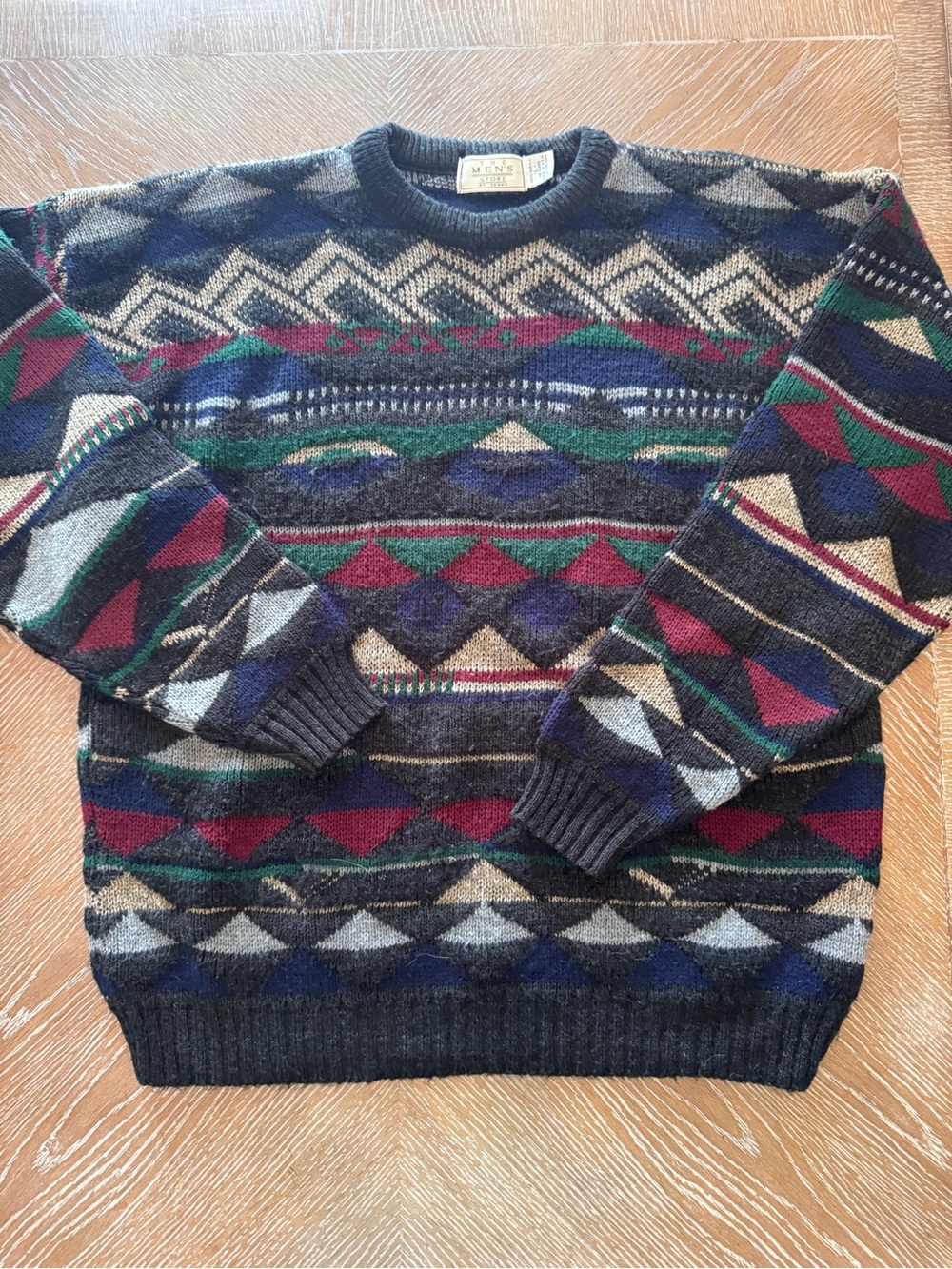Vintage Men's Patterned Crewneck Sweater - Multicolor